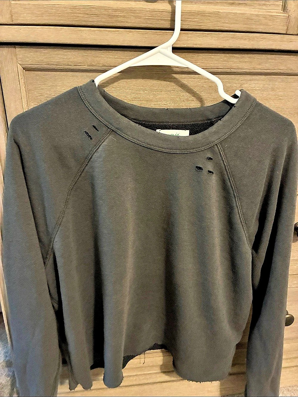 Aerie Distressed Crewneck Sweatshirt Gray